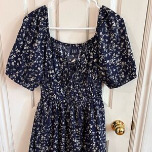 gap navy and white floral baby doll dress Bardot style